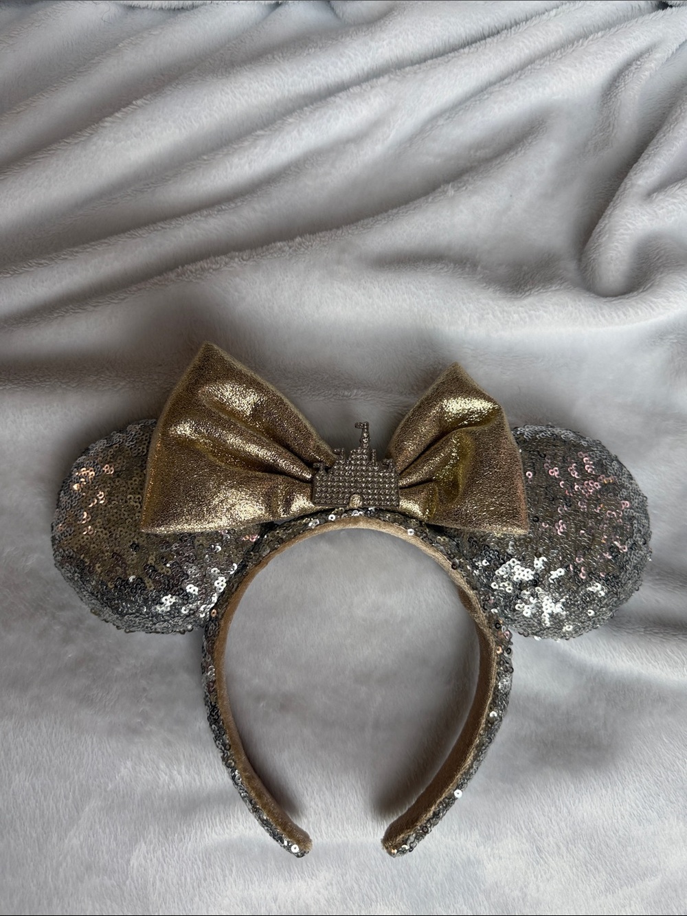 Disney Gold Bow Silver Sequin Minnie Ear Headband